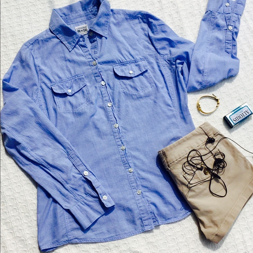 CONVERSE 2 POCKET BUTTON DOWN BLOUSE W SLEEVE TABS